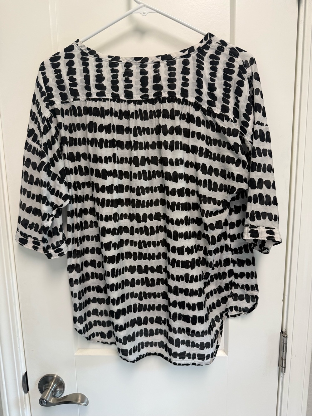 LOFT Black and White Dotted-Stripe Blouse